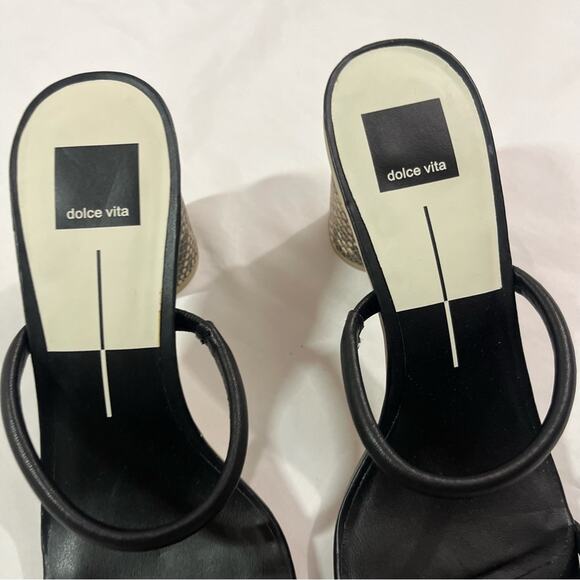 Dolce Vita Noles Black Leather High Heels Slip on Open Toe Snake Print Size 10 - Picture 7 of 11